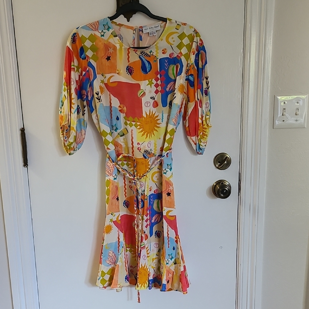 Vibrant Print Tie Dress With Flounce Bottom